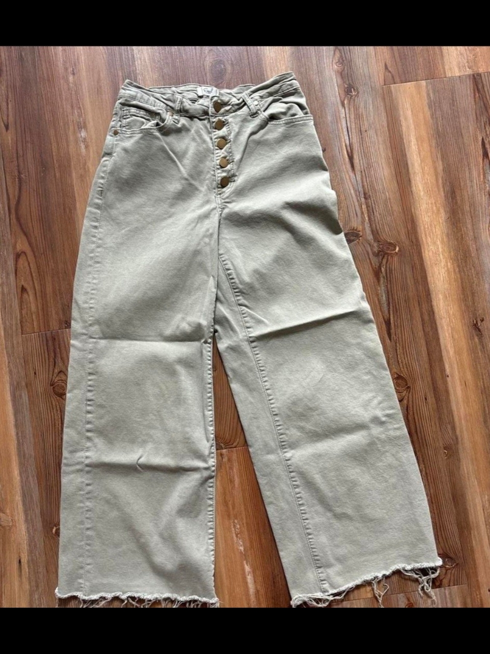 easel Olive Green Wide-Leg Button-Front Jeans
